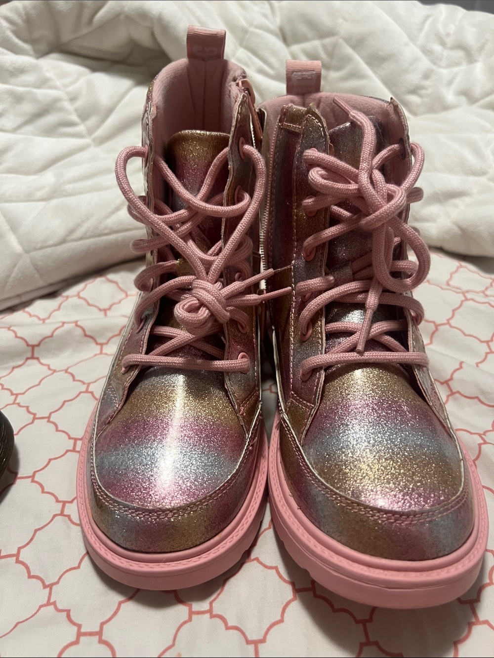 UGG Girls Pink Rainbow Glitter Lace-Up Boots